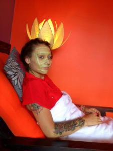 Getting a spa treatment at the Golden Temple Villa hotel.