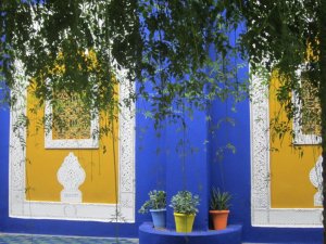 "Bleu Majorelle"; a shade of cobalt blue developed by the original owner of the garden, a French expat named Jacques Majorelle.