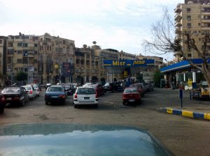 A gas station queue in Cairo during the revolution.